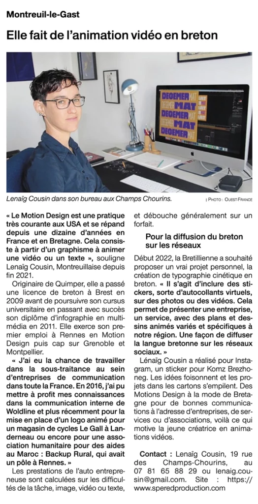 Lenaïg Cousin - Spered Production Rennes Bretagne - Motion Design - journal Ouest France